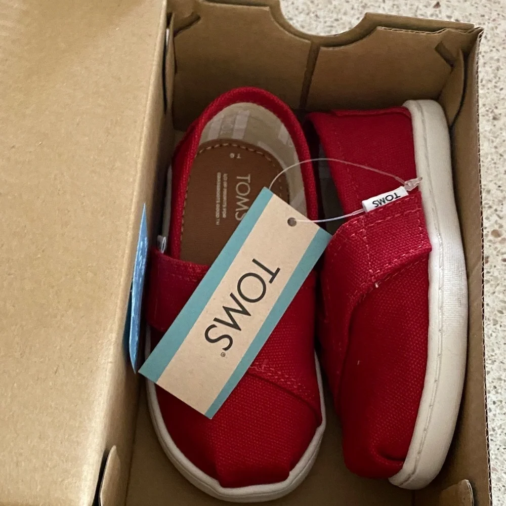 TOMS Kids Red Canvas Slip-On Shoes